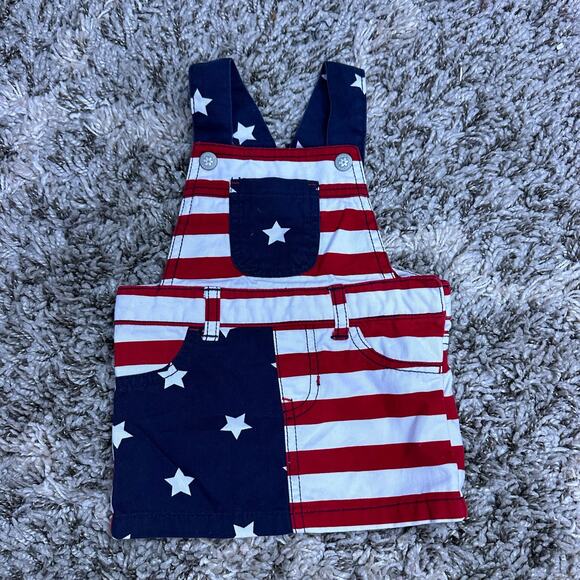 Children Place Baby Girl American Flag Overalls Dress Romper 6 9 Months 4th July - Picture 2 of 8
